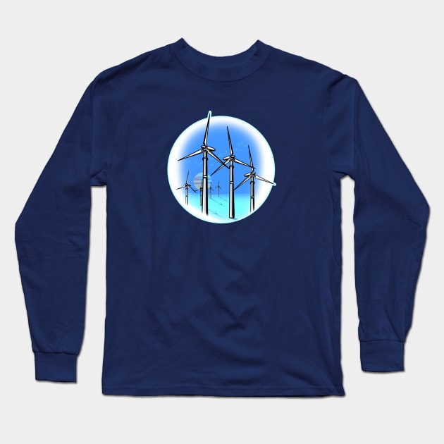 Moonrise Over Ocean Wind Farm Long Sleeve T-Shirt by PalmGallery